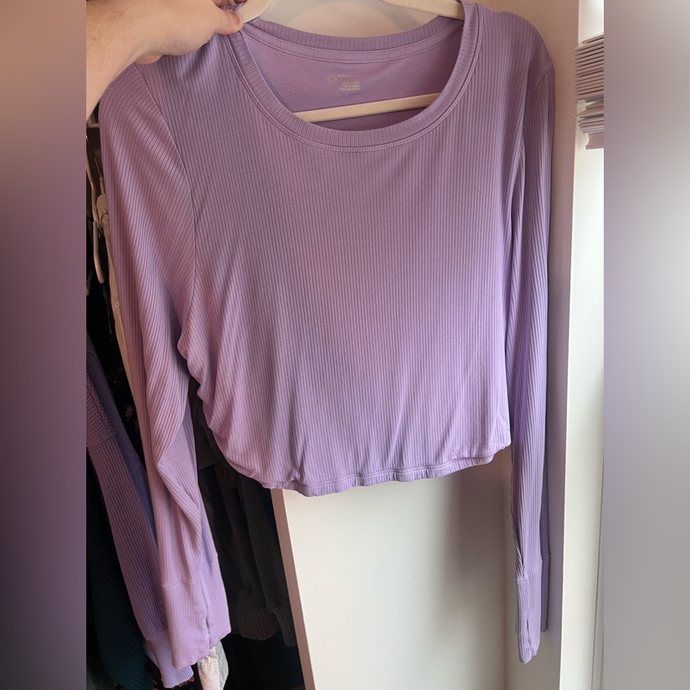 Aerie Ribbed Lavender Long-Sleeve Crop Tee